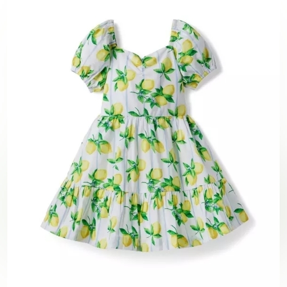 Janie & Jack Lemon Stripe Puff Sleeve Dress - Picture 1 of 6